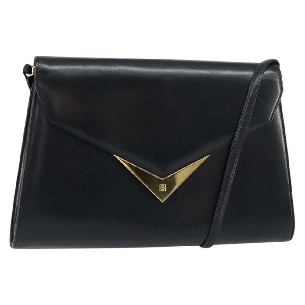 Authentic GIVENCHY Shoulder Bag Leather Black Gold